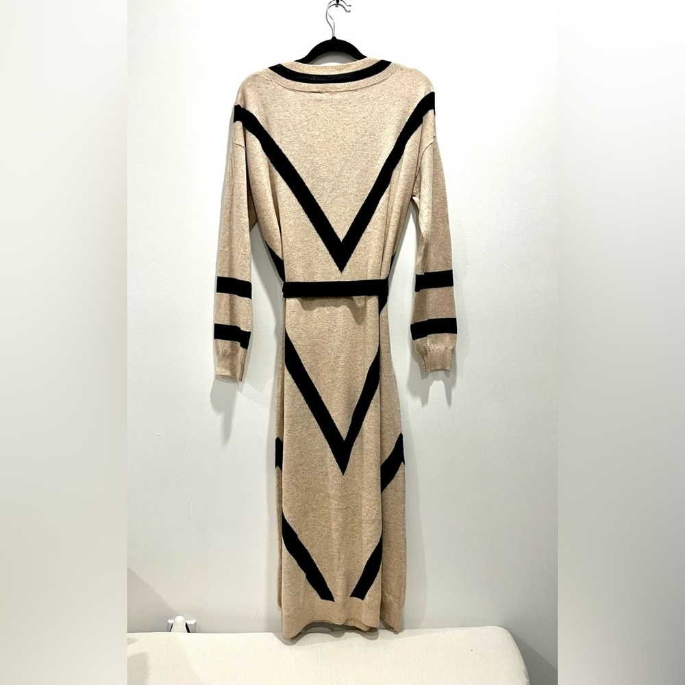 Ted Baker Merino Wool Cashmere Knit Long Sleeve Cream Black Midi Sweater Dress - Picture 6 of 9